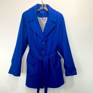 WORN ONCE!  CALVIN KLEIN COBALT BLUE MID TRENCH COAT! SIZE 16 BUT FITS SIZE 14!